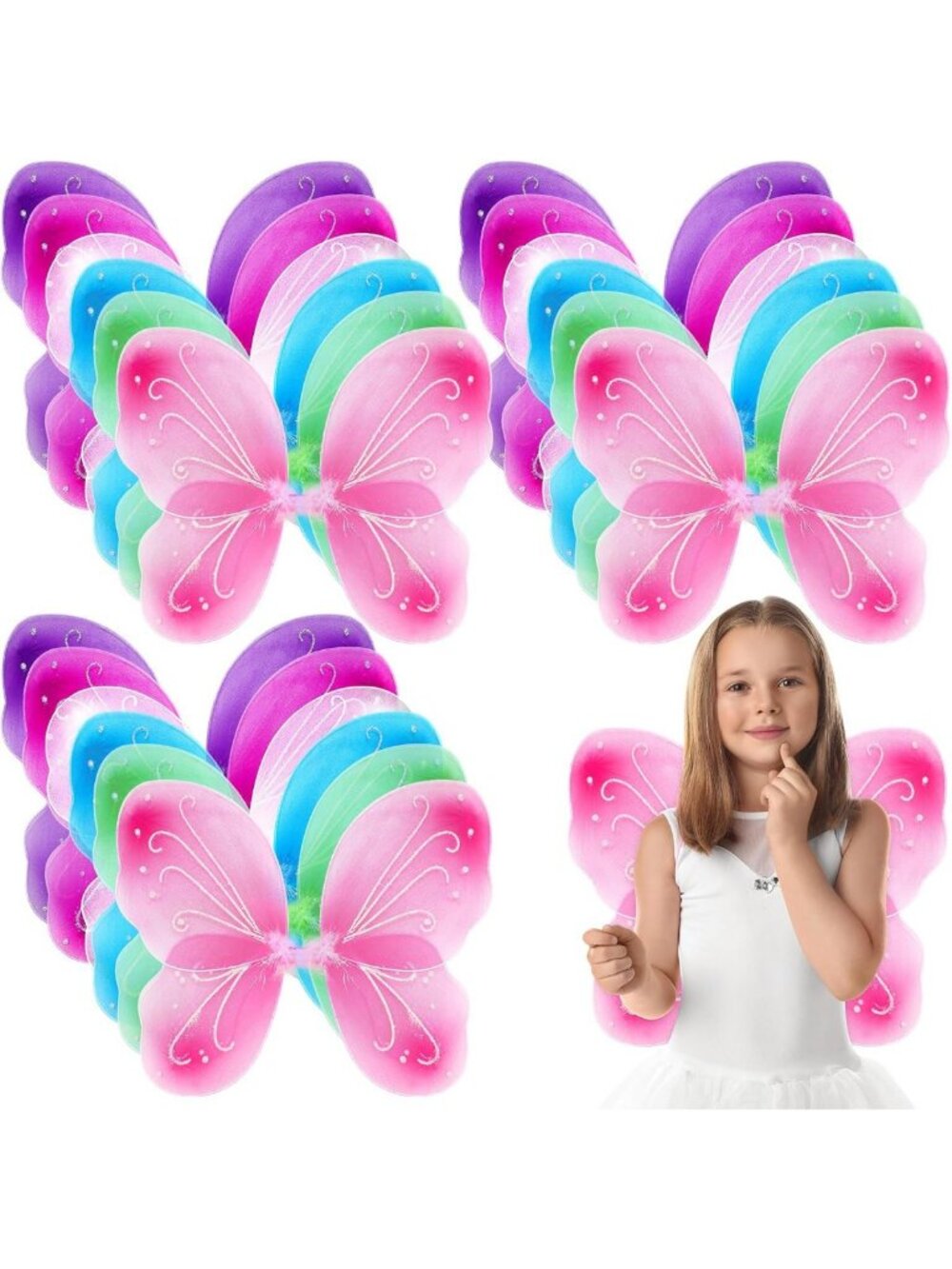 24 Pcs Fairy Wings for Girls - Colorful Butterfly Costume Accessories, 20x21